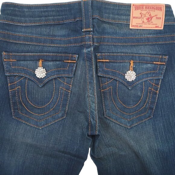 True Religion Lily Reclaimed Skinny Cropped Crystal Button Jeans Sz 26 NWT $277 - Picture 4 of 7